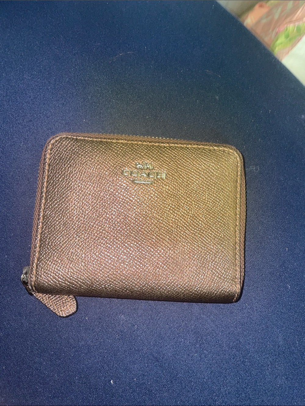 Coach Metallic Bronze Zip Wallet with Silver Logo